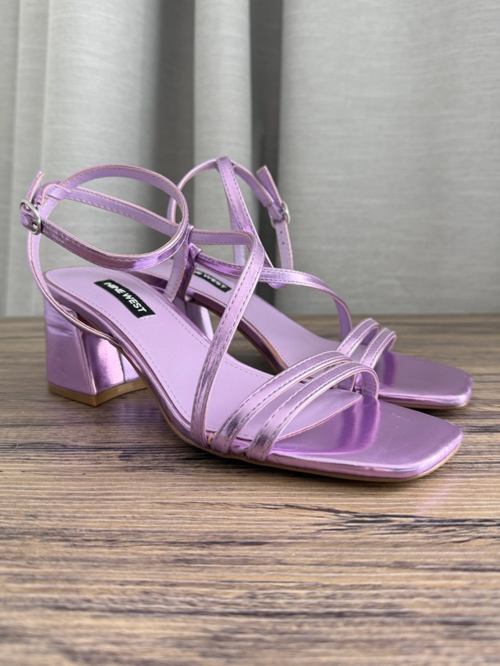 Nine West Georga Block Heel Strappy Sandals Metallic Purple Size 6.5M